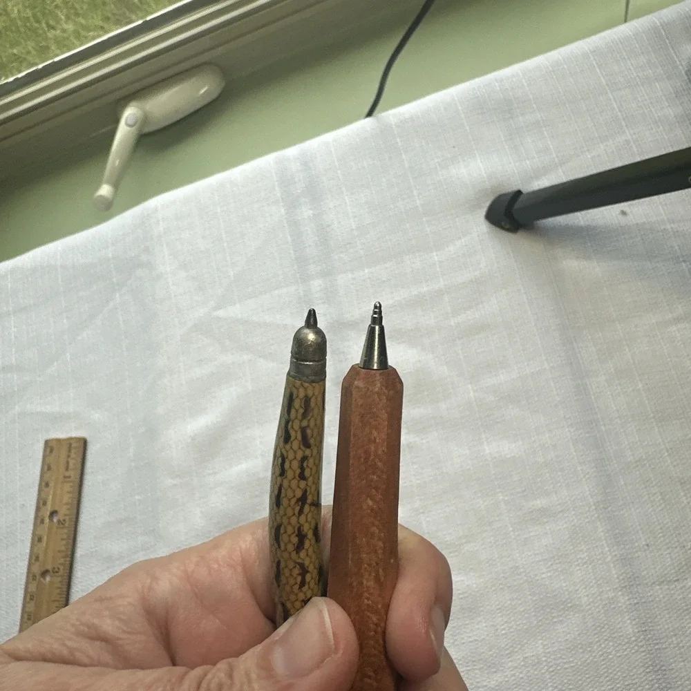 Lot of 2 Vintage Carved Wood Pens – Pirate & Snake Enamel Painted Novelty